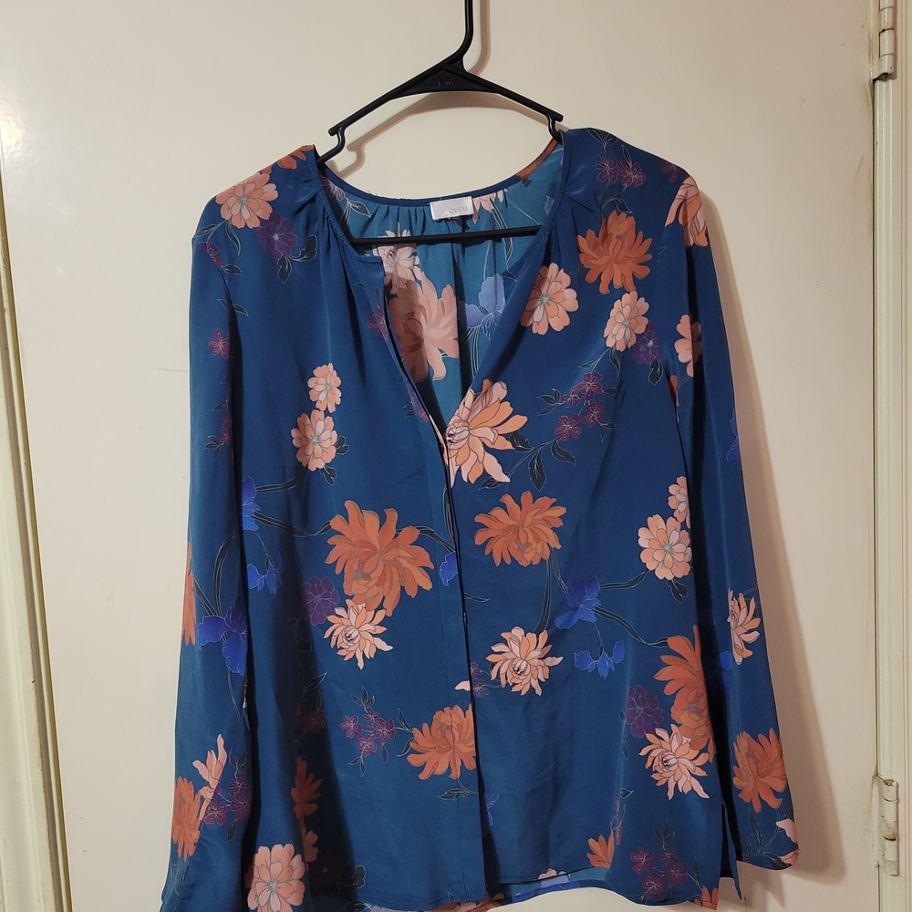 Ecru Blue and Pink Floral Blouse